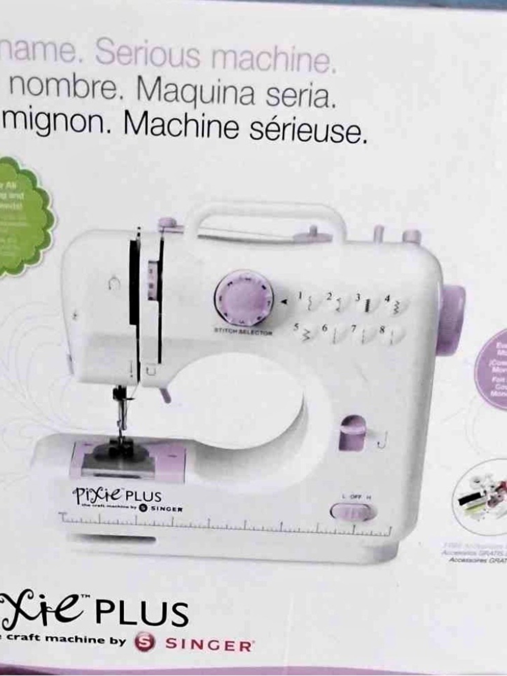 SINGER Pixie Plus Craft Sewing Machine White & Purple